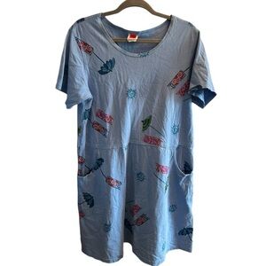 Red Ginger Vintage Blue Graphic Midi Dress